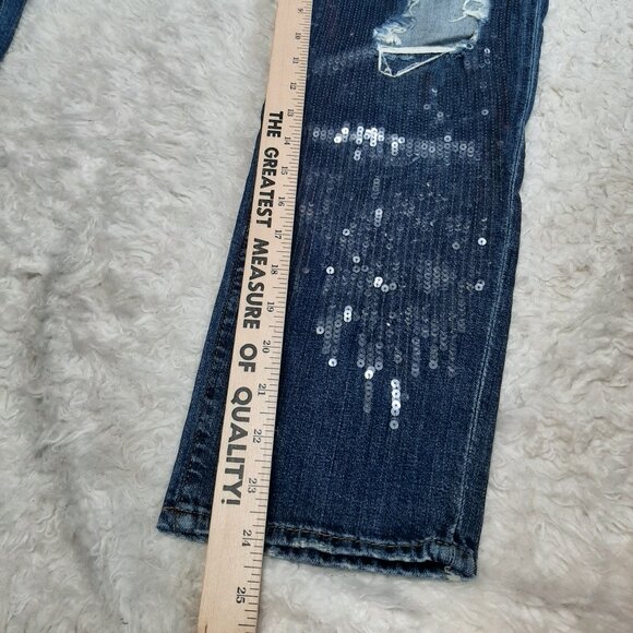 Guess Boyfriend Metallic Glitter Cropped Leg Ripped Denim Pants US26 - Picture 12 of 12